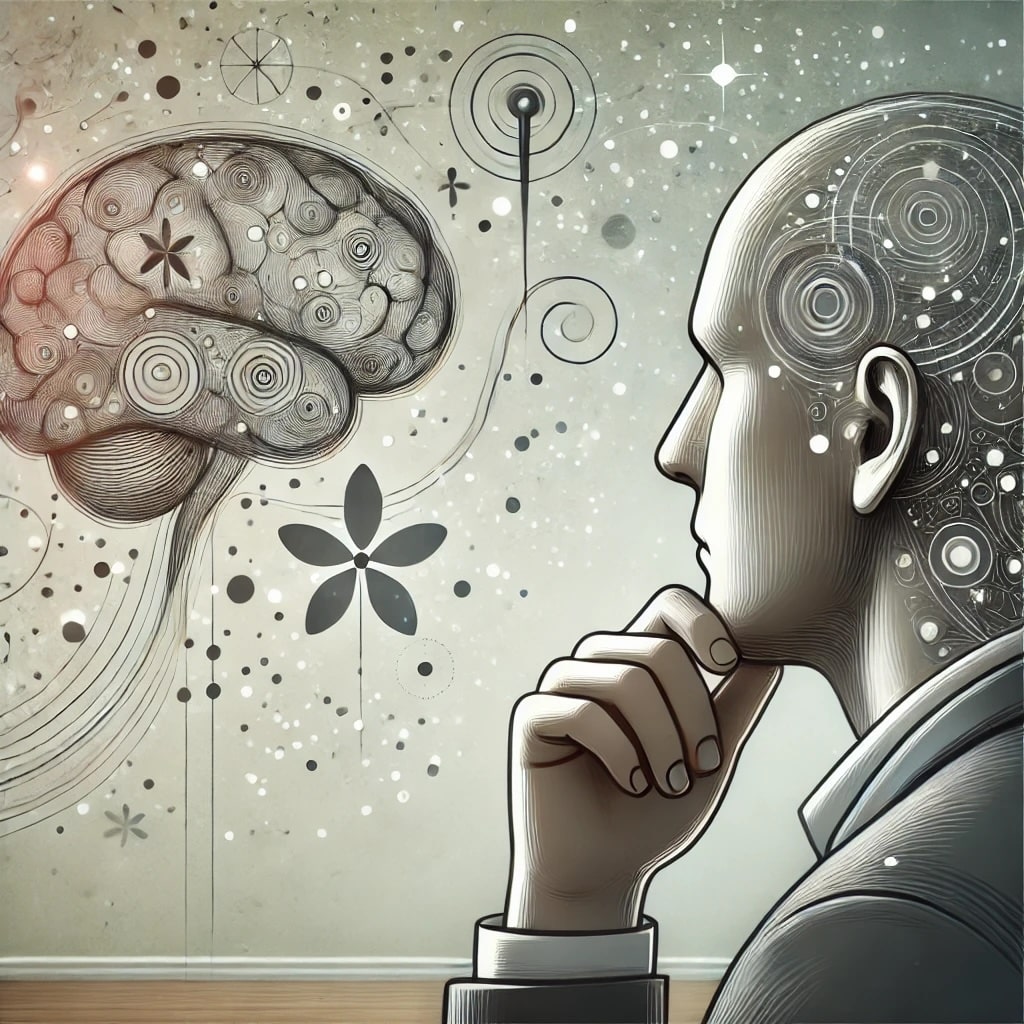 Illustration showing a person with ear and brain, representing the connection between hearing and cognitive function.